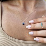 Resim FasekGold Gümüş Kolye - Ala Lacivert Lazer Mineli Nazar Boncuğu Göz Tasarım Taşsız Modern 925 Ayar Gümüş Kolye 