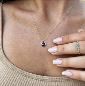 Resim FasekGold Gümüş Kolye - Ala Lacivert Lazer Mineli Nazar Boncuğu Göz Tasarım Taşsız Modern 925 Ayar Gümüş Kolye 