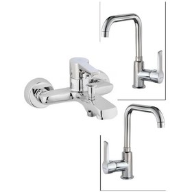 Resim Penta Agena Serisi Lavabo + Eviye + Banyo Bataryası - L Boru Krom 