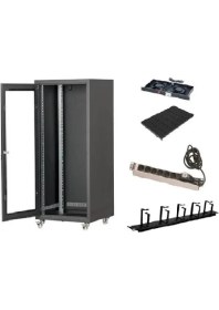 Resim Setrack 19'' 20U 600X600 Rack Kabinet+2lifan+Sabit Raf+Grup Priz+Kablo Organizer 