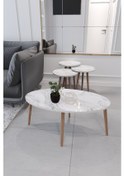 Resim Tokyo Orta Sehpa Ve Zigon Sehpa 4'Lü Salon Seti - Beyaz Mermer 