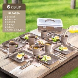 Resim 32 Parça 6 Kişilik Taşınabilir Piknik Seti - Saklama Kutulu Bej 