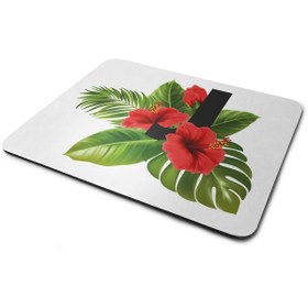 Resim WuW Kırmızı Tropikal Çiçekli J Harfli Dikdörtgen Kaymaz Taban Mouse Pad 