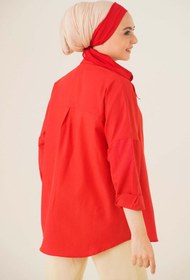 Resim 103901 Oversize Basic Tesettür Gömlek - Kırmızı - Pembe / 38 
