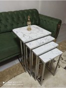 Resim GÜVENÇ C Zigon Sehpa Nikelaj Kaplama Beyaz Mermer Desen 4'lü 