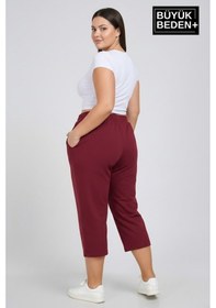 Resim Süperlife Büyük Beden N Baskılı Kadın Şort Kapri Rahat Kalıp Cepli Bağcıklı 3xl-6xl Spr26bsrk591-19 Bordo 