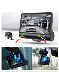 Resim Araç Içi Kamera Gece Görüşlü 3 Kameralı 4 Inç 1080p Yol Kayıt Kamerası Geri Vites 