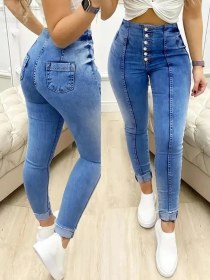 Resim Buğrahayalin Kadın Yüksek Bel Önden Düğmeli Jean Pantolon Lacivert 