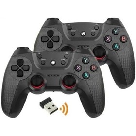 Resim Siyah-kablosuz Çiftler Oyun Denetleyicisi Linux/android Telefon İçin Oyun Kutusu Oyun Çubuğu Pc Akıllı Tv Kutusu 2.4g Gamepad Joystick 
