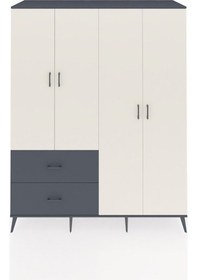 Resim Kronos Gardrop 4 Raflı 2 Çekmeceli 2 Askılı 176x59x221 Antrasit-aytaşı/antrasit Aytaşı/antrasit 