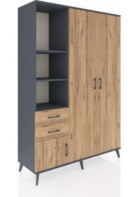 Resim Hyperion Dolap 5 Raflı 2 Çekmeceli Tek Askılı 132x44x195 Antrasit-çam/çam Atlas Çam/atlas Çam - Antrasıt 