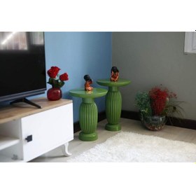 Resim 2'li Vazo Çizgili Yeşil Yan Sehpa Yeşil 