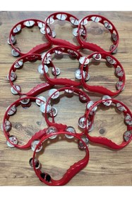 Resim kübraccessory Çıngırak Def, Kına Gecesi Plastik Metal Zilli Çıngırak Tef Kırmızı 10 Adet 