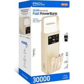 Resim Acl Pw-112 22.5w Outdoor Hızlı Şarj Powerbank Beyaz 30.000mah Kapasite, Çoklu Usb Çıkış, Dahili Ka Krem 