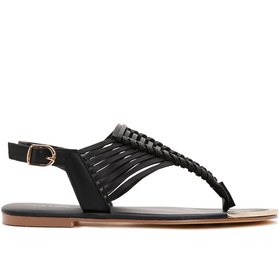Resim Women's Black Ankle Strap Flip Flops Sandals 