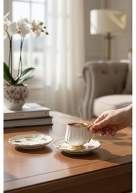 Resim Özlife Valeria Porselen Yaldızlı Kahve Fincanı Seti Takımı 6 Kişilik 9008 Beyaz 