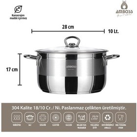 Resim Amboss Saphire Paslanmaz Çelik Cam Kapaklı Derin Tencere - 28 Cm 