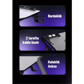 Resim Drift Aura Rgb Işıklı Oyuncu Masası 120×60 cm – Metal Ayaklı, Aksesuar Askılı 