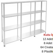 Resim RafBurada 4 Katlı 3'lü Galvaniz Çelik Raf - Depo, Arşiv, Kiler, Dosya, Market Rafı 43x75 cm-150 cm-1.00 mm 
