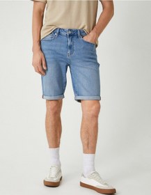 Resim Koton Slim Fit Kot Şort Cep Detaylı Katlamalı Paça Pamuklu Açık İndigo 4sam40100nd Açık İndigo 