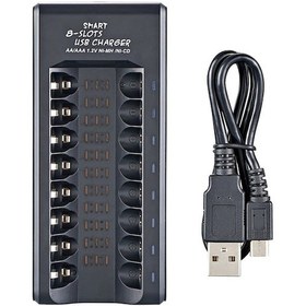 Resim Besthome1 Usb Şarjlı 8 Yuvalı Akıllı Şarj Cihazı - Aa/aaa Pil Şarj Aleti, Siyah 