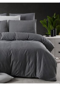 Resim Lastikli Çarşaflı Tek Kişilik Nevresim Takımı Saten Siyah Siyah 