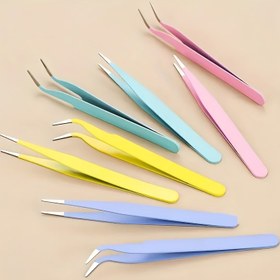 Resim 2 Adet Paslanmaz Çelik Hassas Cımbızlar - Kavisli ve Düz Metal El Aletleri DIY Scrapbooking, Takı Yapımı, Boncuk İşçiliği için - Pembe/Mavi/Mor Elektriksiz El Araçları, Scrapbooking Malzemeleri, Renkli El Sanatları Araçları, Dayanıklı Yapı 