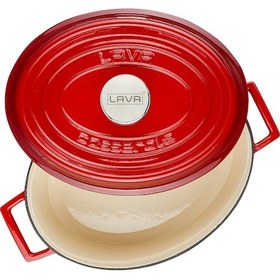 Resim Lava Döküm Oval Tencere 23x29 cm, İç Krem, Kırmızı 