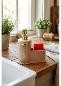 Resim Makri Home Mutfak Veya Banyo İçin Şık Altın Rengi Detaylı Süngerlikli Sıvı Sabunluk , Yerli Üretim Pembe 