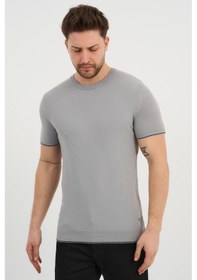 Resim Alexander Gardi Alexandergardı Bisiklet Yaka Kolları Şeritli Triko T-shirt 1243 Gri 