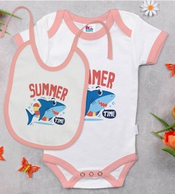 Resim Bk Kids Summer Time Tasarımlı Pembe Bebek Body Zıbın Ve Mama Önlü Çok Renkli 