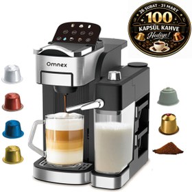 Resim Omnex Ox-Pro2 Barista Otomatik kapsül kahve 20 Bar Basınçlı Süt Köpürtücü Espresso Makinesi 