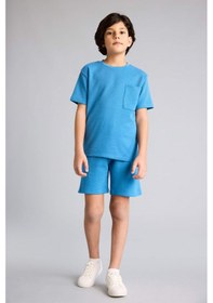 Resim Defacto Regular Fıt Waffle 2'li Pijama Takımı Erkek Çocuk D9993A825SM Mavi 