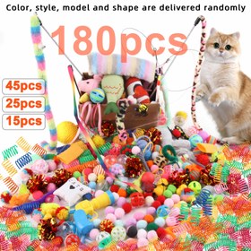 Resim 180 Parça/45 Parça/25 Parça/15 Parça Kedi Oyuncağı Karışık Set: Çeşitli Plastik Zil, Squeaky Balık ve Fare Oyuncakları ile Teaser Wand - Diş Törpüleme, Eğitim ve Oynama Eğlencesi için Uygun. Birden Fazla Kedide Birlikte Kullanım İçin İdeal. Malzeme: Plastik/Çelik/Polyester (Renkler, Desenler ve Boyutlar Rastgele Gönderilir) 