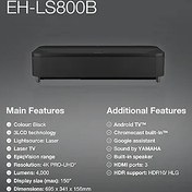 Resim Epson EH-LS800B 4000 ANSI Ultra Kısa Mesafe 4k Lazer Tv Projeksiyon Siyah 