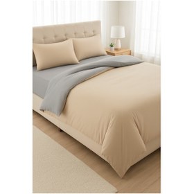 Resim Formeya Lastikli Çarşaflı Bej Nevresim Takımı Tek Kişilik 