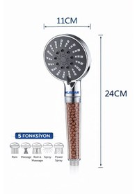 Resim 5 Fonksiyonlu Mineral Boncuklu Duş Başlığı Alkali & Yumuşak Su Teknolojisi Siyah 