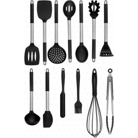 Resim Valletta Mora 14 Parça Paslanmaz Çelik Silikon Uçlu Spatula Mutfak Seti Siyah 