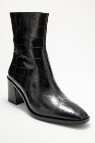 Resim Luvishoes Luvi Shoes Chara Siyah Baskı Kadın Kalın Topuklu Bot Siyah Kroko 