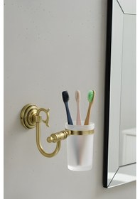 Resim Prinç Kuğu Cam Diş Fırçalık Antik Kaplama Lüx Banyo Fırçalığı Paslanmaz Tutucu Antik Sarı 