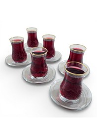 Resim Sudedi Home Elde Kesme İşlemeli Cam Çay Bardağı Seti Gerçek Altın Yaldızlı, 6 Lı Özel Seri Altın - Beyaz 