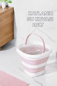 Resim Porsima 1175-1 Damla Katlanabilir Silikon Su Kovası 28X30Cm Banyo Balkon Temizlik Kovası 10 Lt - Pudra 