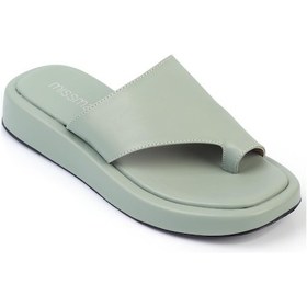 Resim Shoetek Marivya Kadın Terlik Parmak Arası Mint Yeşili Deri Yeşil 
