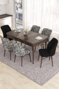 Resim Canisa Eva Serisi 80x132 Açılabilir Mdf Mutfak Masası Takımı Barok Desen Masa 4 Zebra 2 Siyah Sandalye 