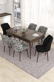 Resim Canisa Eva Serisi 80x132 Açılabilir Mdf Mutfak Masası Takımı Barok Desen Masa 4 Zebra 2 Siyah Sandalye 
