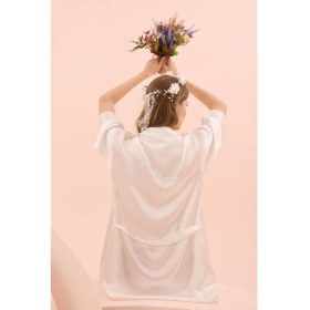 Resim NBB Ekru Bride Saten Sabahlık 