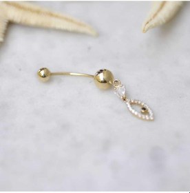 Resim Taşlı Balık Göbek Piercing Altın 