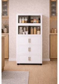 Resim Çok Amaçlı Kapaklı Portatif İstiflenebilir Tekerlekli Organizer Dolap Beyaz Beyaz 