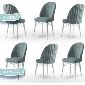 Resim Canisa Concept Canisa Ritim Serisi, 1.sınıf Babyface Ithal Kumaş, 6 Adet Sandalye, Beyaz Gürgen Ayak, Gold Halkalı 