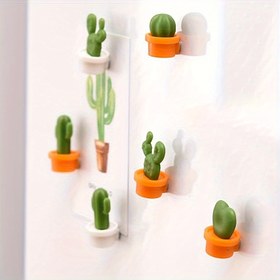 Resim Kaktüs mıknatıs buzdolabı mini 6'lı set klasik moda retro buzdolabı mıknatısları üç boyutlu dekoratif yeşil bitki buzdolabı mıknatısı 